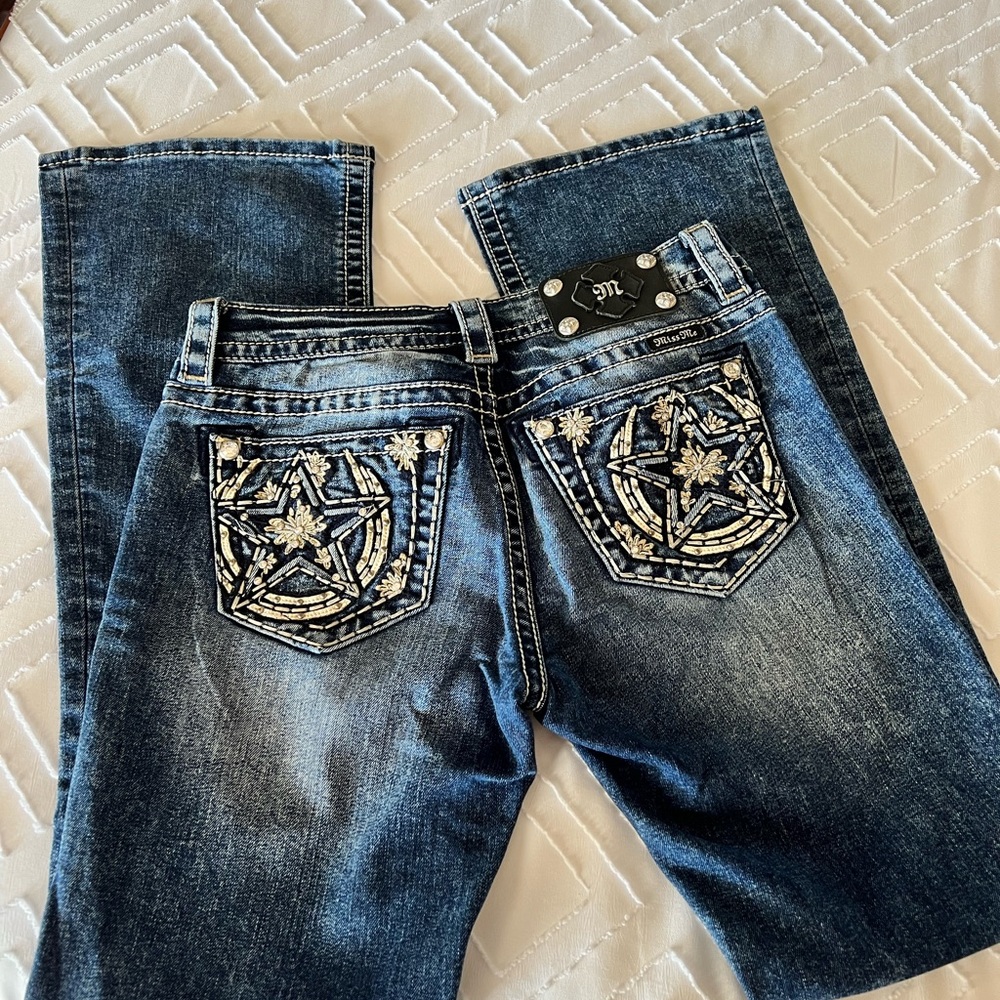 Miss Me Jeans, relaxed fit, boot cut, Size 27, 32 inch inseam.  Worn twice!